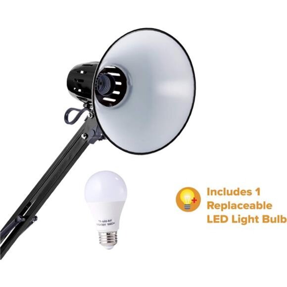 Swing Arm Desk Lamp, Metal, 36" Reach with Multi-Joint Adjustment,  LED Bulb - Picture 6 of 7